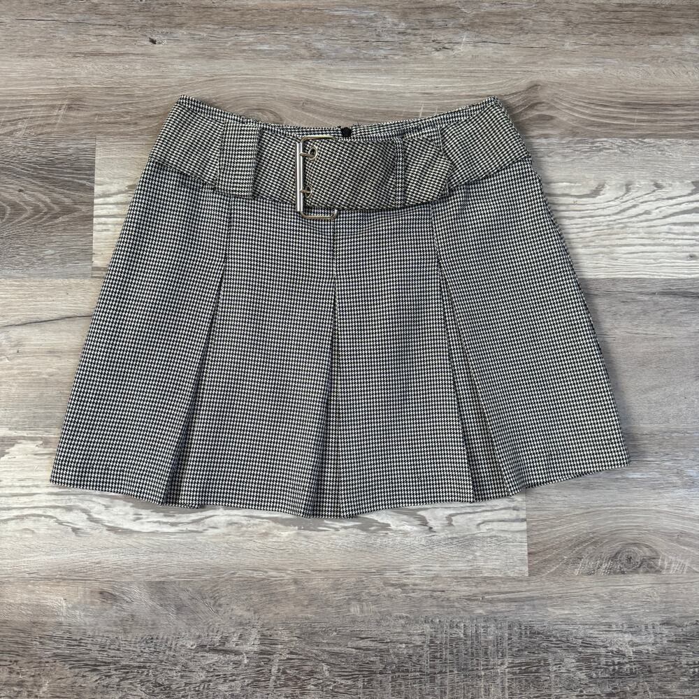 Vintage 90s Houndstooth Mini Skirt Pleated Academia Y2K USA Preppy Goth Fall M